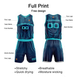 Custom Basketball Jersey Uniform Suit Printed Your Logo Name Number Navy-Teal