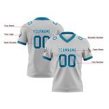 Custom Grey Blue Football Jersey Personalized Football Shirts for Men Women  Printed Team Name Number Logo