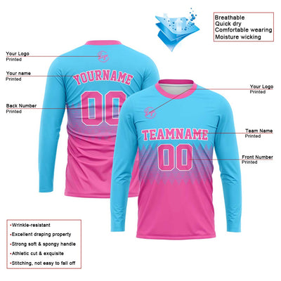 Custom Basketball Soccer Football Shooting Long T-Shirt for Adults and Kids Light Blue&Pink enthsush