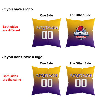 Custom Football Throw Pillow for Men Women Boy Gift Printed Your Personalized Name Number Yellow&Purple&White enthsush