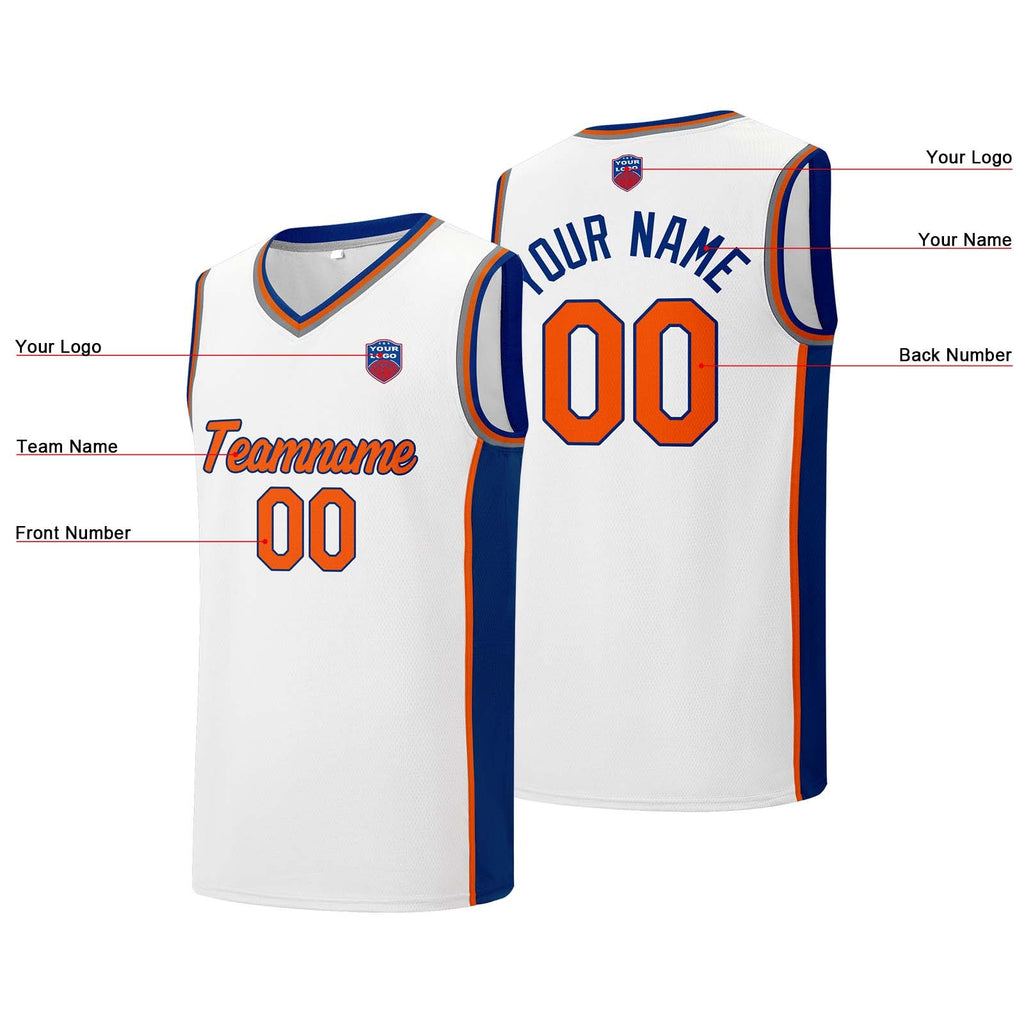 Custom basketball jersey shorts for men and women. Embroidered and printed name, number and logo White enthsush
