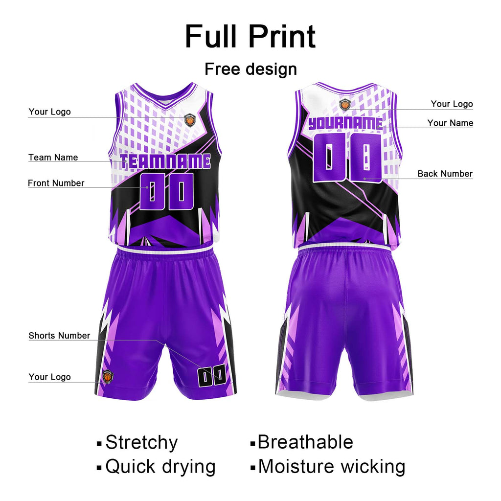 Custom Purple Basketball Jersey Uniform Suit Printed Your Logo Name Number enthsush
