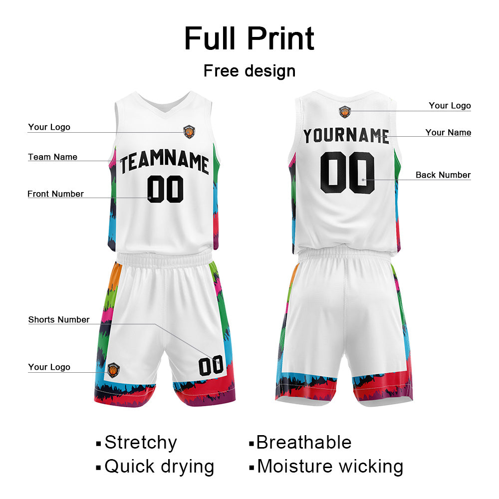 Custom White Black Reversible Basketball Suit for Adults and Kids Personalized Jersey enthsush