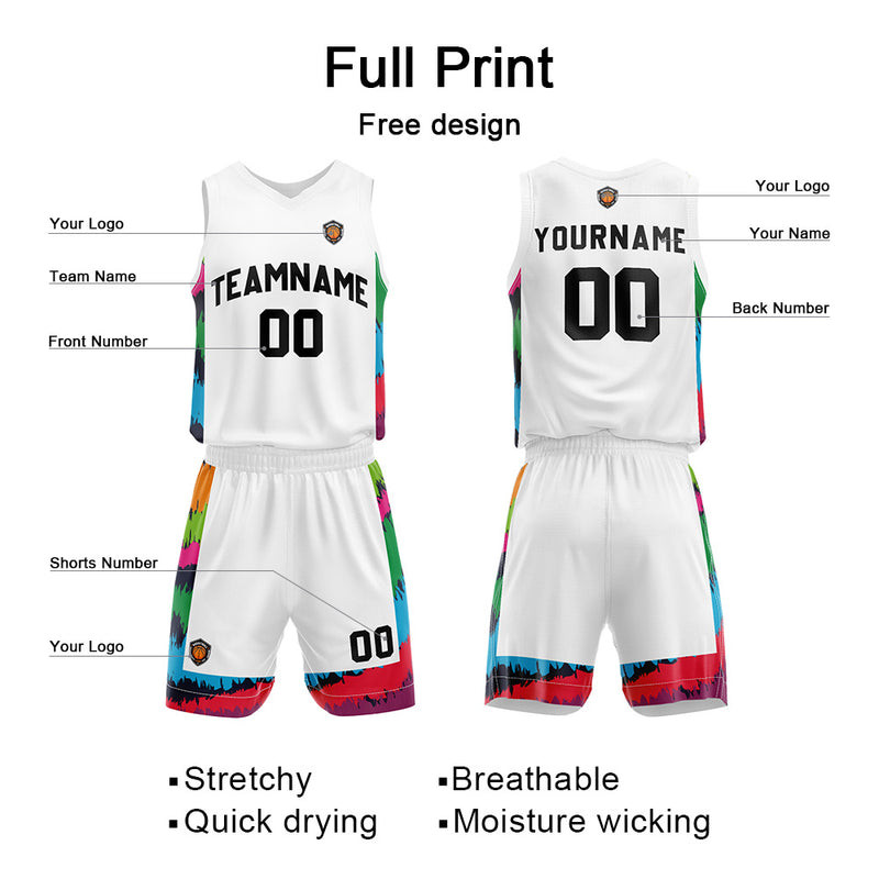 Custom White Black Reversible Basketball Suit for Adults and Kids Personalized Jersey