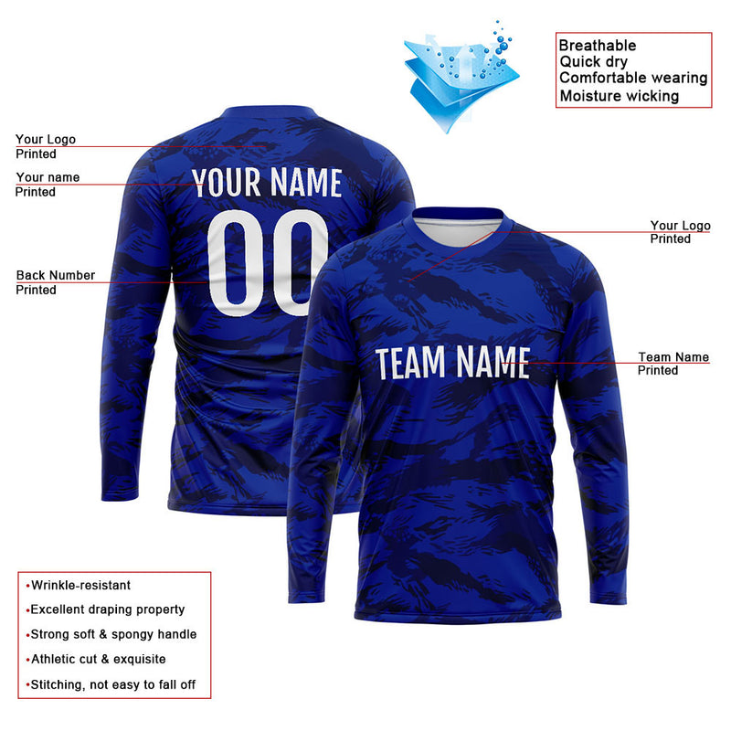 Custom Basketball Soccer Football Shooting Long T-Shirt for Adults and Kids Camouflage Royal