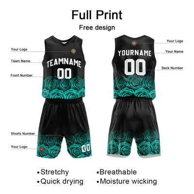 Custom Rose Green Reversible Basketball Suit for Adults and Kids Personalized Jersey enthsush