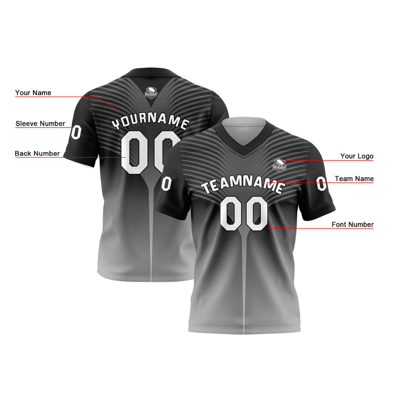 Custom Black Grey Reversible Football Jersey Personalized Gradient Football Shirts for Men Printed Team Name Number Logo