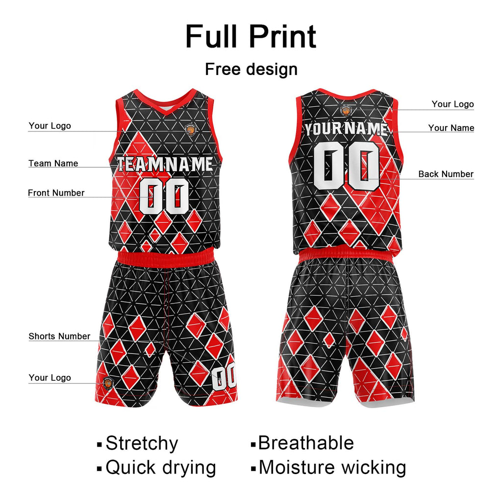 Custom Black Red Basketball Jersey Uniform Suit Printed Your Logo Name Number enthsush