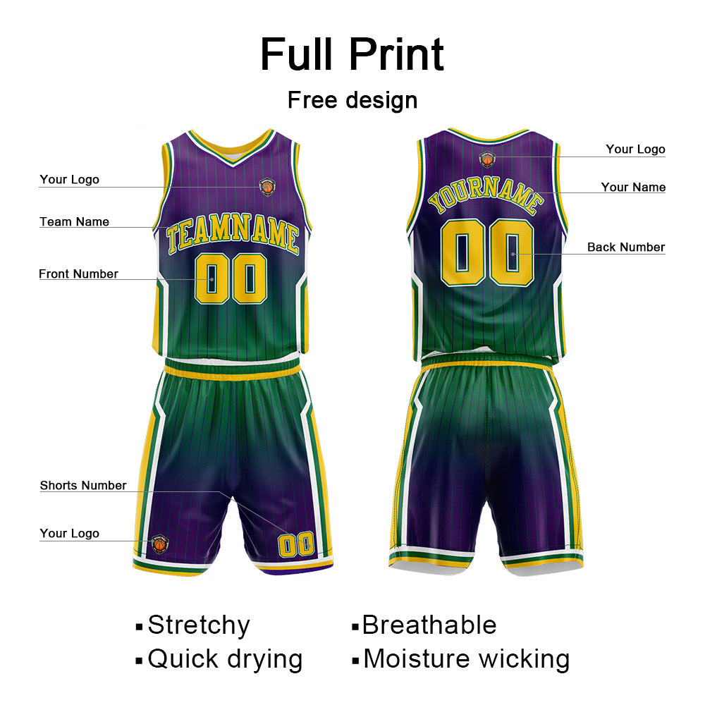 Custom Basketball Jersey Uniform Suit Printed Your Logo Name Number Purple-Green enthsush
