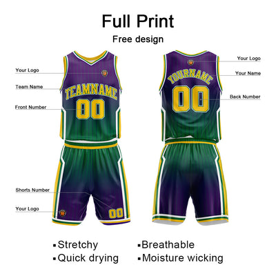 Custom Basketball Jersey Uniform Suit Printed Your Logo Name Number Purple-Green enthsush