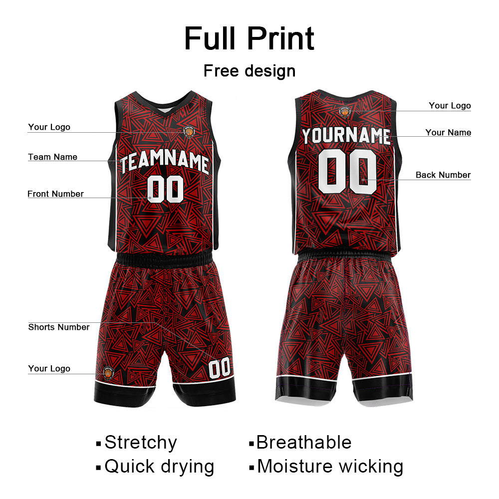 Custom Red Reversible Basketball Suit for Adults and Kids Personalized Jersey enthsush