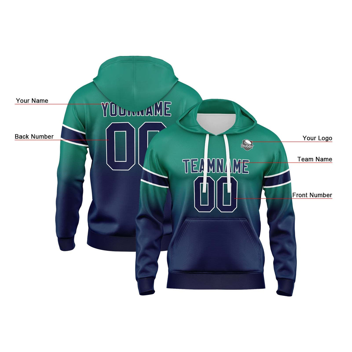Custom Gradient Sweatshirt Hoodie For Man Woman Girl Boy Print Your Logo Name Number Green&Navy enthsush