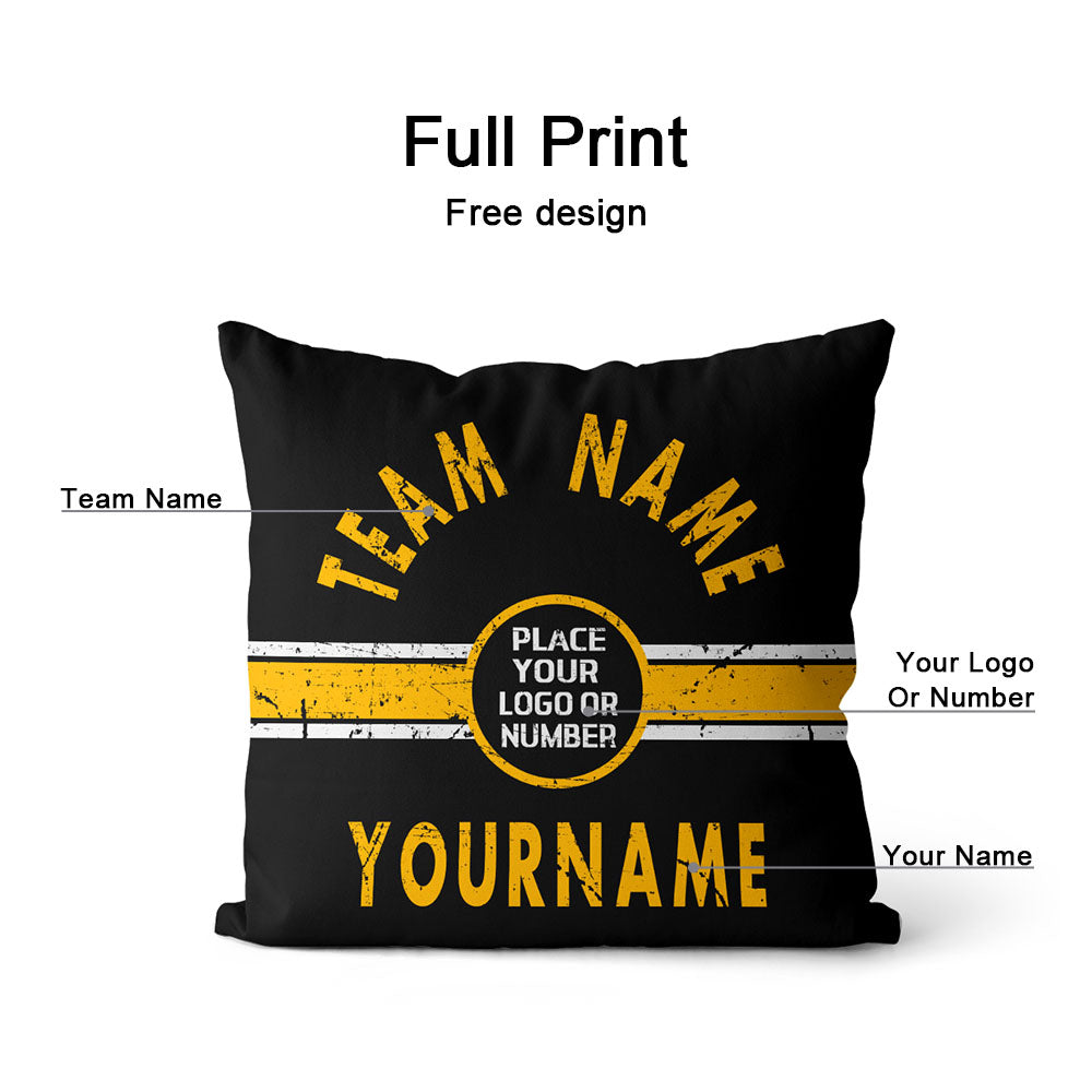 Custom Football Throw Pillow for Men Women Boy Gift Printed Your Personalized Name Number Black & White & Yellow enthsush