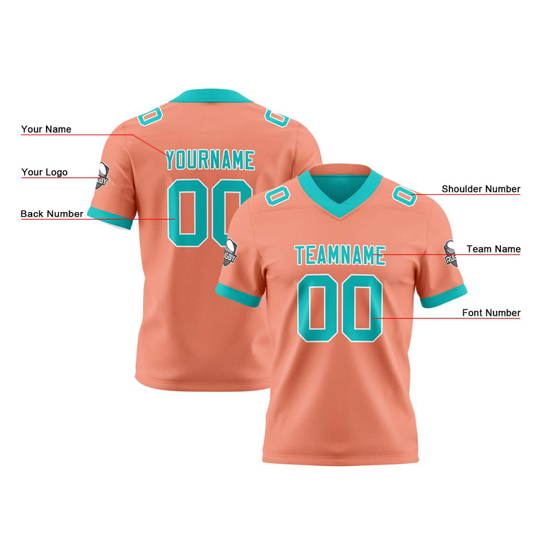 Custom Light Orange Teal Reversible Gradient Football Jersey Personalized Football Shirts for Men Women  Printed Team Name Number Logo