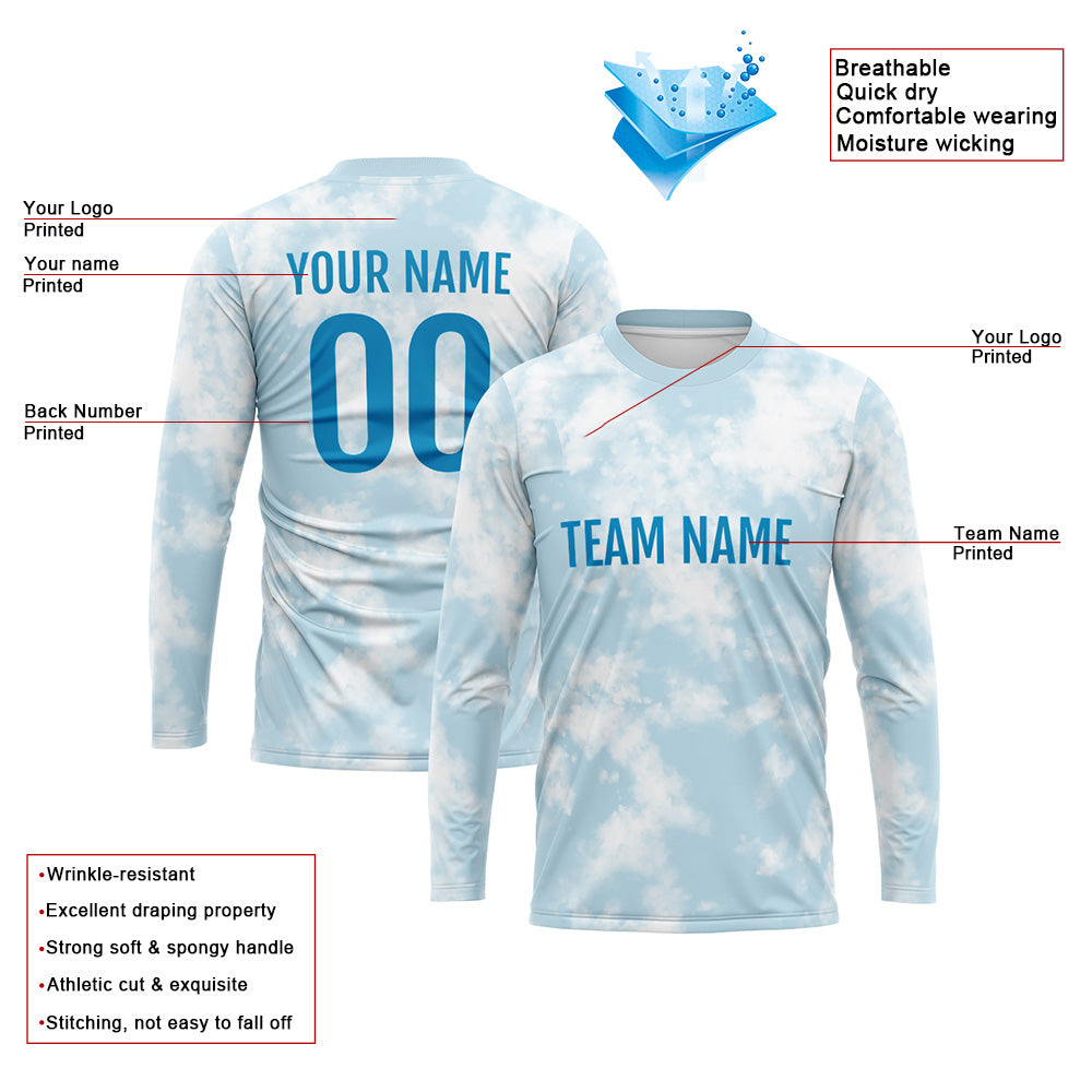 Custom Basketball Soccer Football Shooting Long T-Shirt for Adults and Kids Light Blue enthsush