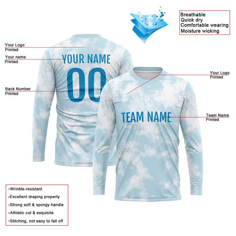 Custom Basketball Soccer Football Shooting Long T-Shirt for Adults and Kids Light Blue