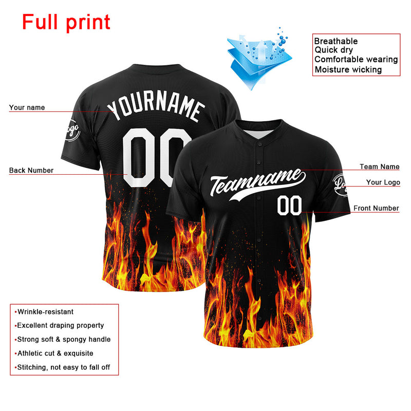 Custom Full Print Design Authentic Baseball Jersey Flame