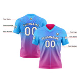 Custom Blue Pink Reversible Football Jersey Personalized Gradient Football Shirts for Men Printed Team Name Number Logo