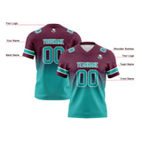 Custom Burgundy Teal Gradient Football Jersey Personalized Football Shirts for Men Women  Printed Team Name Number Logo