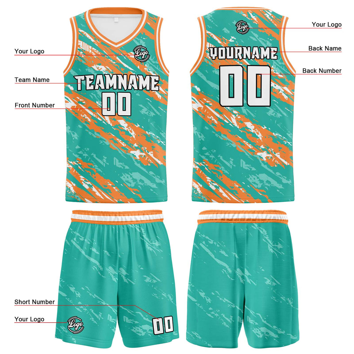 Custom Teal Orange Basketball Jersey Uniform Suit Printed Your Logo Name Number enthsush