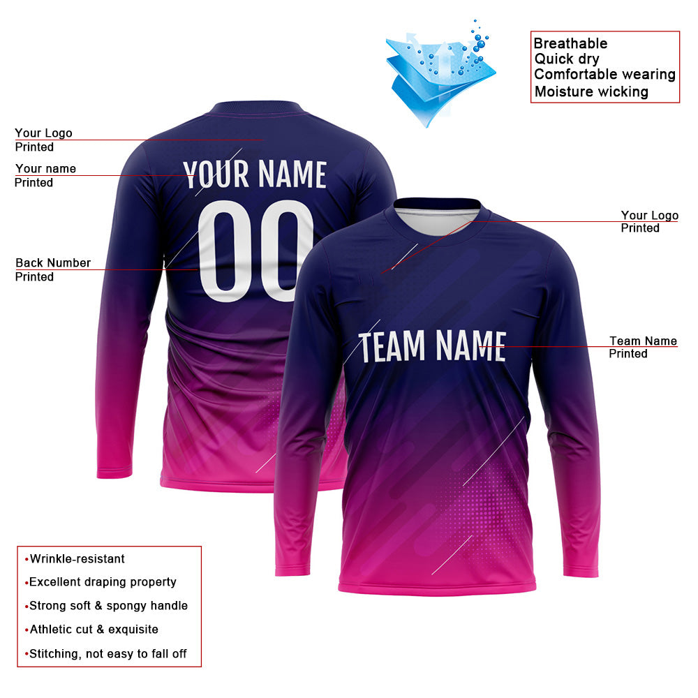 Custom Basketball Soccer Football Shooting Long T-Shirt for Adults and Kids Navy-Hot Pink enthsush