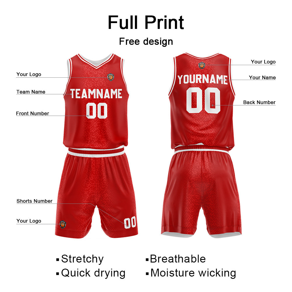Custom Red Reversible Basketball Suit for Adults and Kids Personalized Jersey enthsush