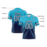 Custom Aqua Dark Blue Gradient Football Jersey Personalized Football Shirts for Men Women  Printed Team Name Number Logo