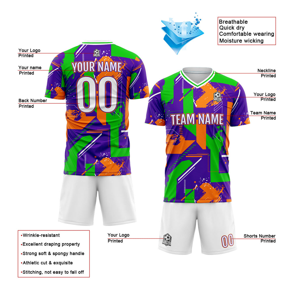 Custom Purple Orange Soccer Jerseys for Men Women Personalized Soccer Uniforms for Adult and Kid enthsush