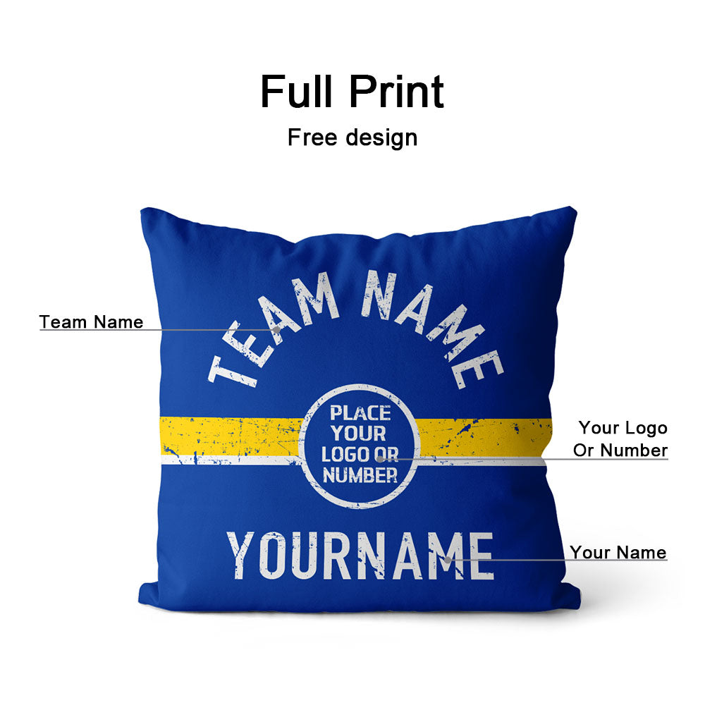 Custom Football Throw Pillow for Men Women Boy Gift Printed Your Personalized Name Number Blue & White & Yellow enthsush