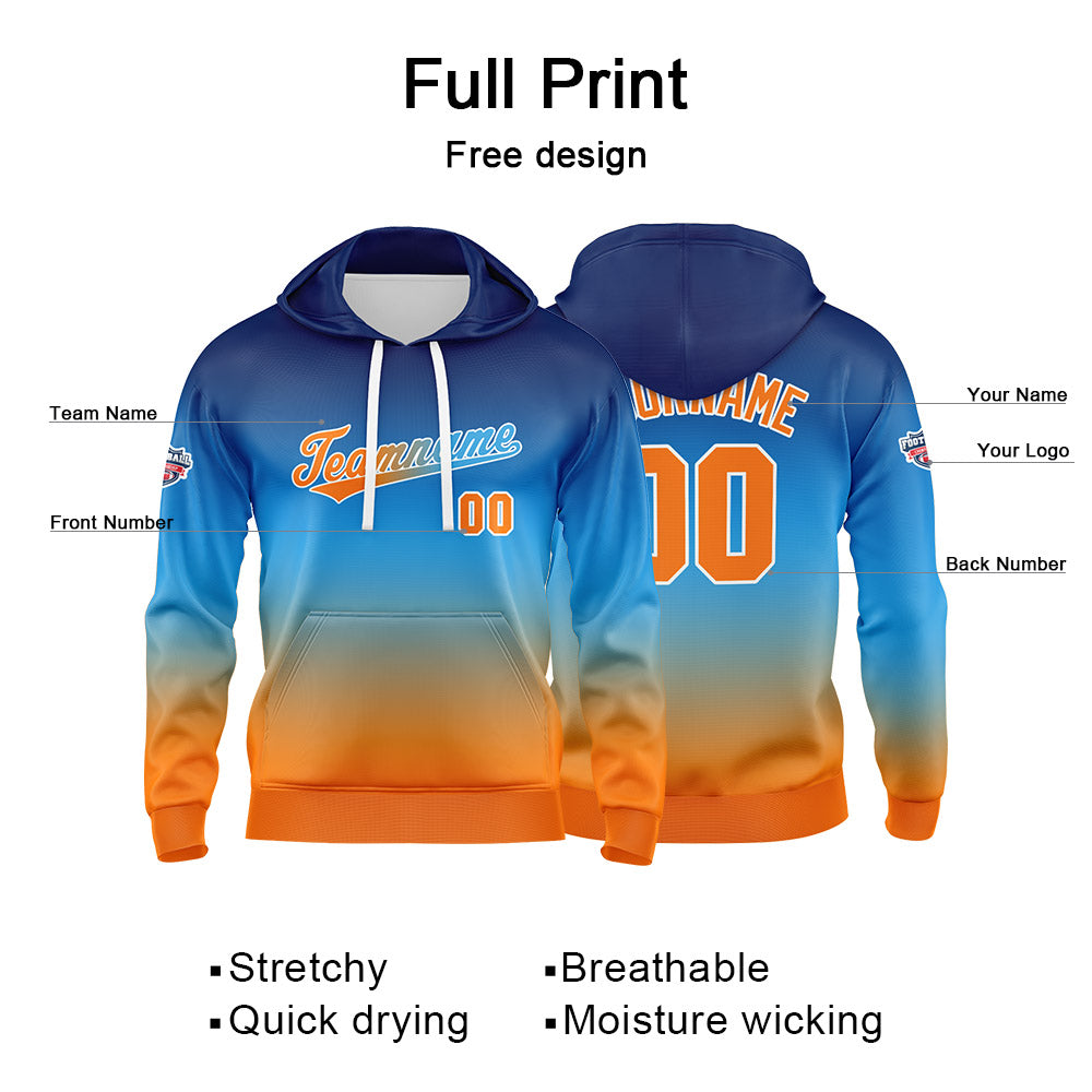 Custom Gradient Hoodie For Man Woman Girl Boy Print Your Logo Name Number Blue Orange enthsush