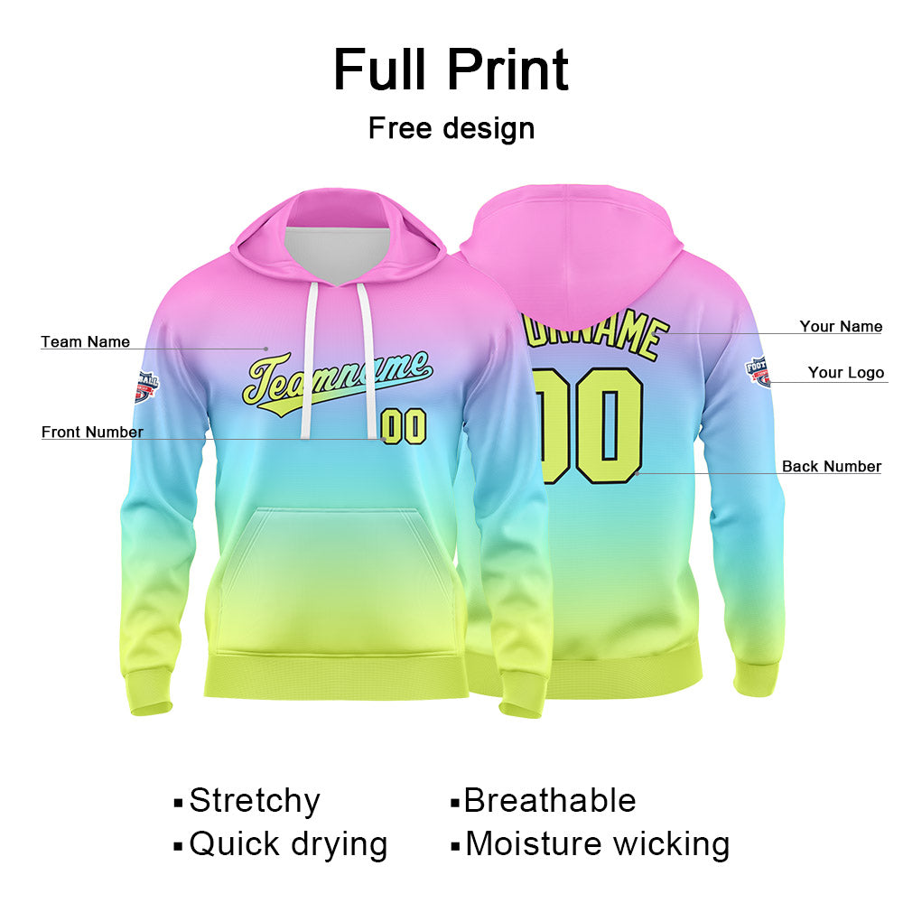 Custom Gradient Hoodie For Man Woman Girl Boy Print Your Logo Name Number Pink  Blue  Yellow enthsush