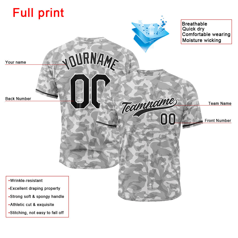 Custom Full Print Design Authentic Baseball Jersey gray camouflage enthsush