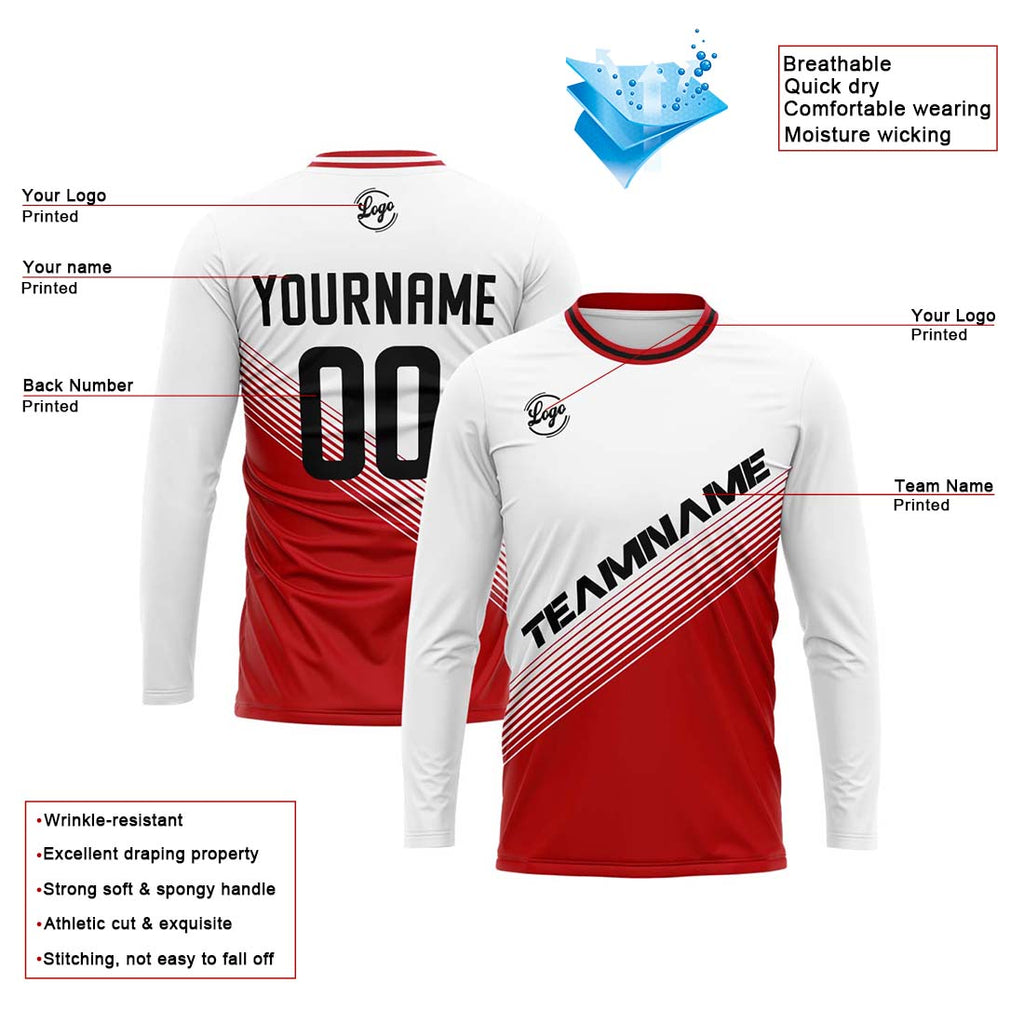 Custom Basketball Soccer Football Shooting Long T-Shirt for Adults and Kids White&Red enthsush