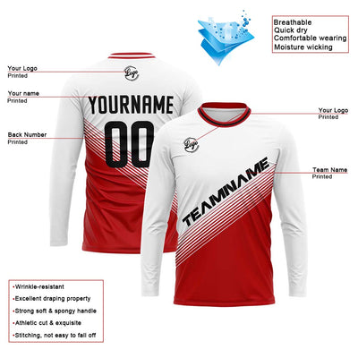 Custom Basketball Soccer Football Shooting Long T-Shirt for Adults and Kids White&Red enthsush