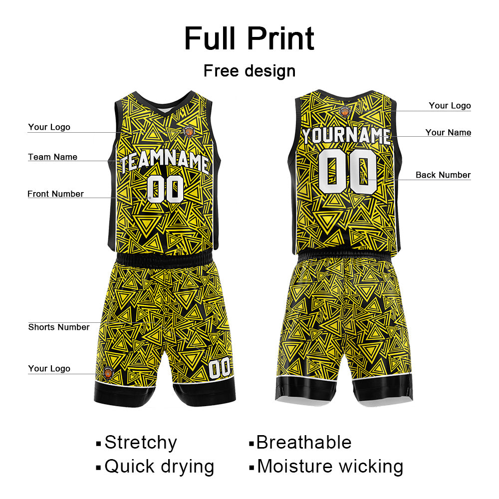 Custom Yellow Reversible Basketball Suit for Adults and Kids Personalized Jersey enthsush