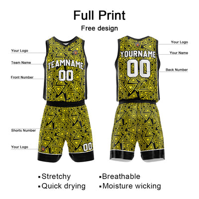 Custom Yellow Reversible Basketball Suit for Adults and Kids Personalized Jersey enthsush