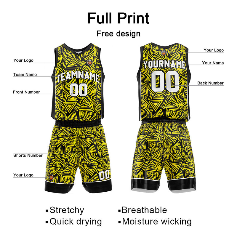 Custom Yellow Reversible Basketball Suit for Adults and Kids Personalized Jersey