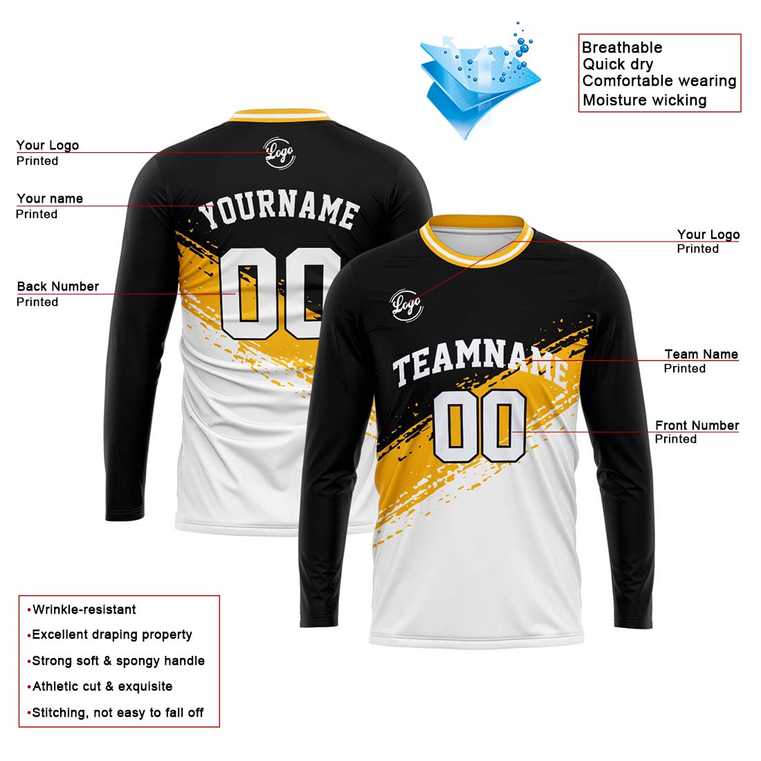 Custom Basketball Soccer Football Shooting Long T-Shirt for Adults and Kids Black&White enthsush