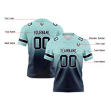 Custom Light Teal Navy Gradient Football Jersey Personalized Football Shirts for Men Women  Printed Team Name Number Logo