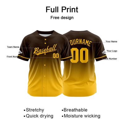 Custom Full Print Design Authentic Baseball Jersey yellow-brown enthsush