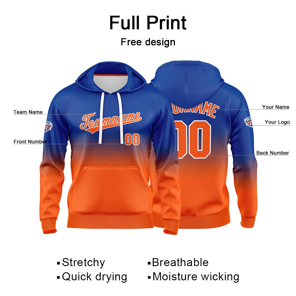 Custom Gradient Hoodie For Man Woman Girl Boy Print Your Logo Name Number Royal Orange enthsush