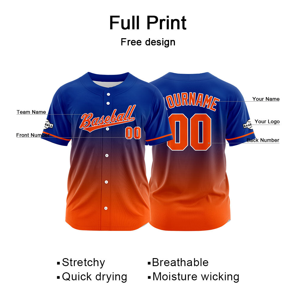 Custom Full Print Design Authentic Baseball Jersey orange-blue enthsush