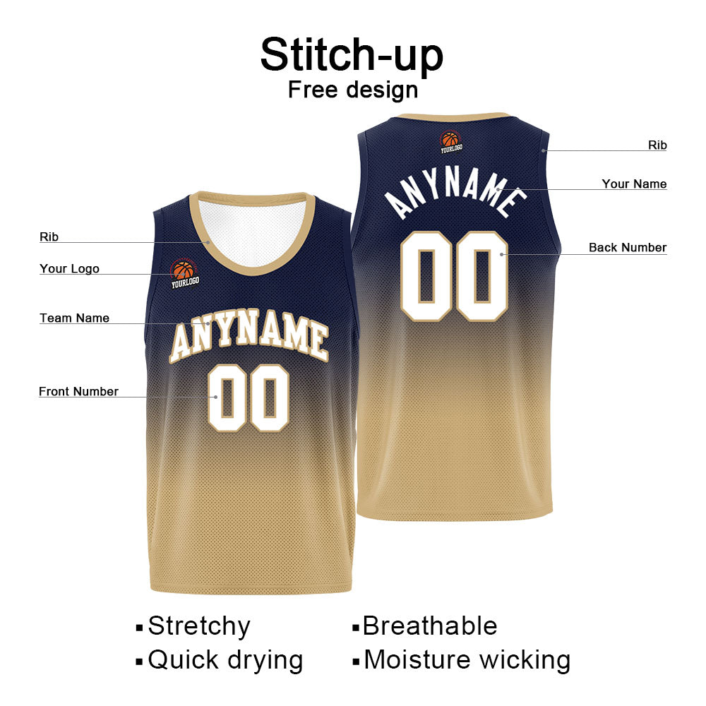 Custom Basketball Jersey Personalized Stitched Team Name Number Logo Navy&Gold enthsush