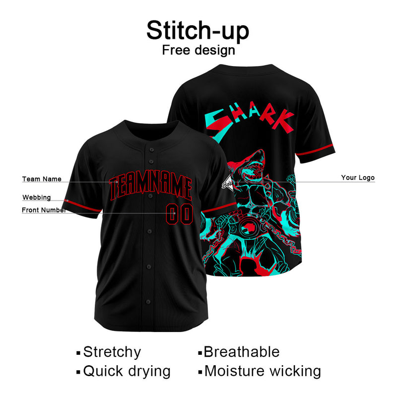 Custom Baseball Uniforms High-Quality for Adult Kids Optimized for Performance Shark-Black&Red