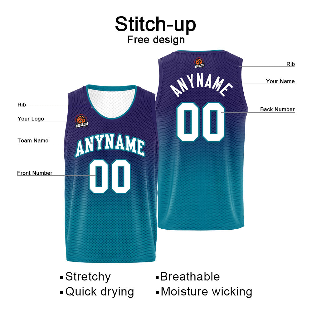 Custom Basketball Jersey Personalized Stitched Team Name Number Logo Purple&Aqua enthsush