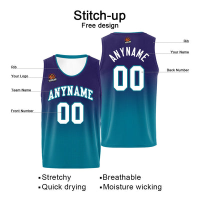 Custom Basketball Jersey Personalized Stitched Team Name Number Logo Purple&Aqua enthsush