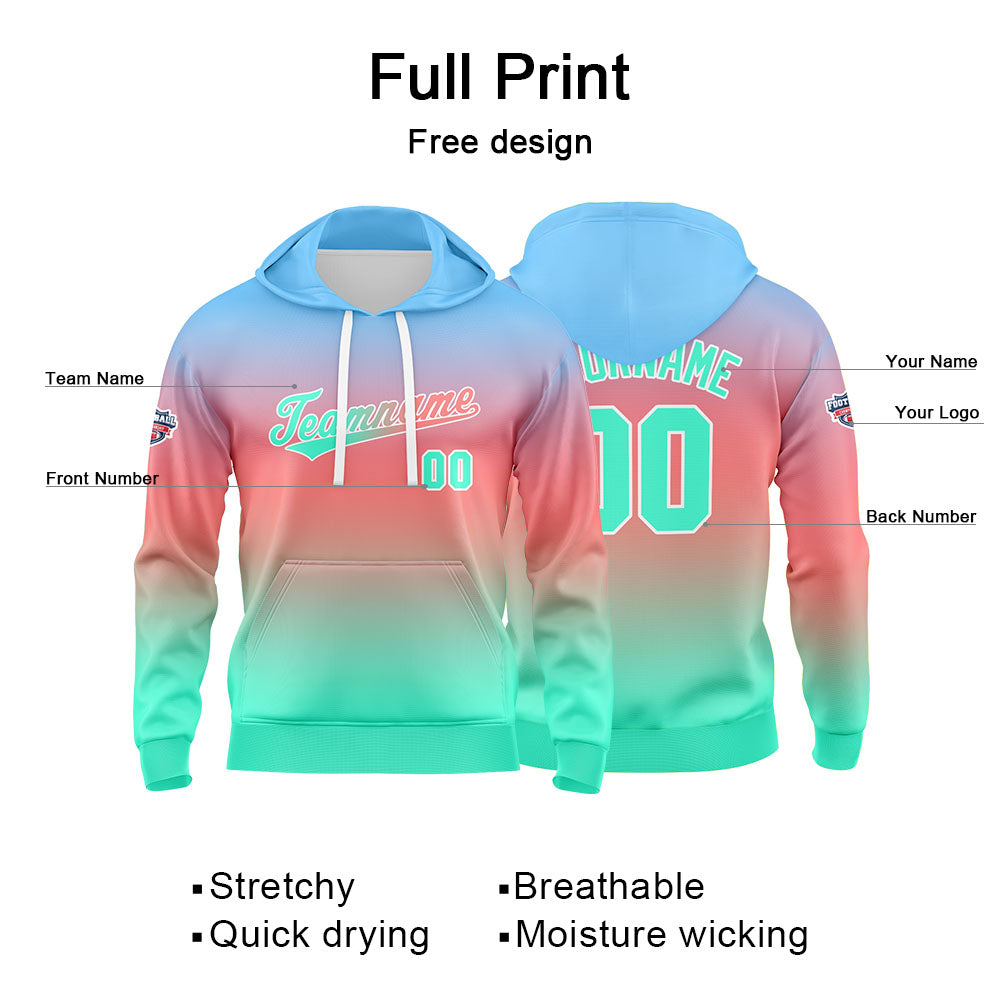 Custom Gradient Hoodie For Man Woman Girl Boy Print Your Logo Name Number Pink Green enthsush