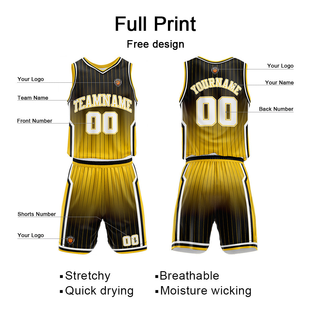Custom Gradient Black Yellow Reversible Basketball Suit for Adults and Kids Personalized Jersey enthsush