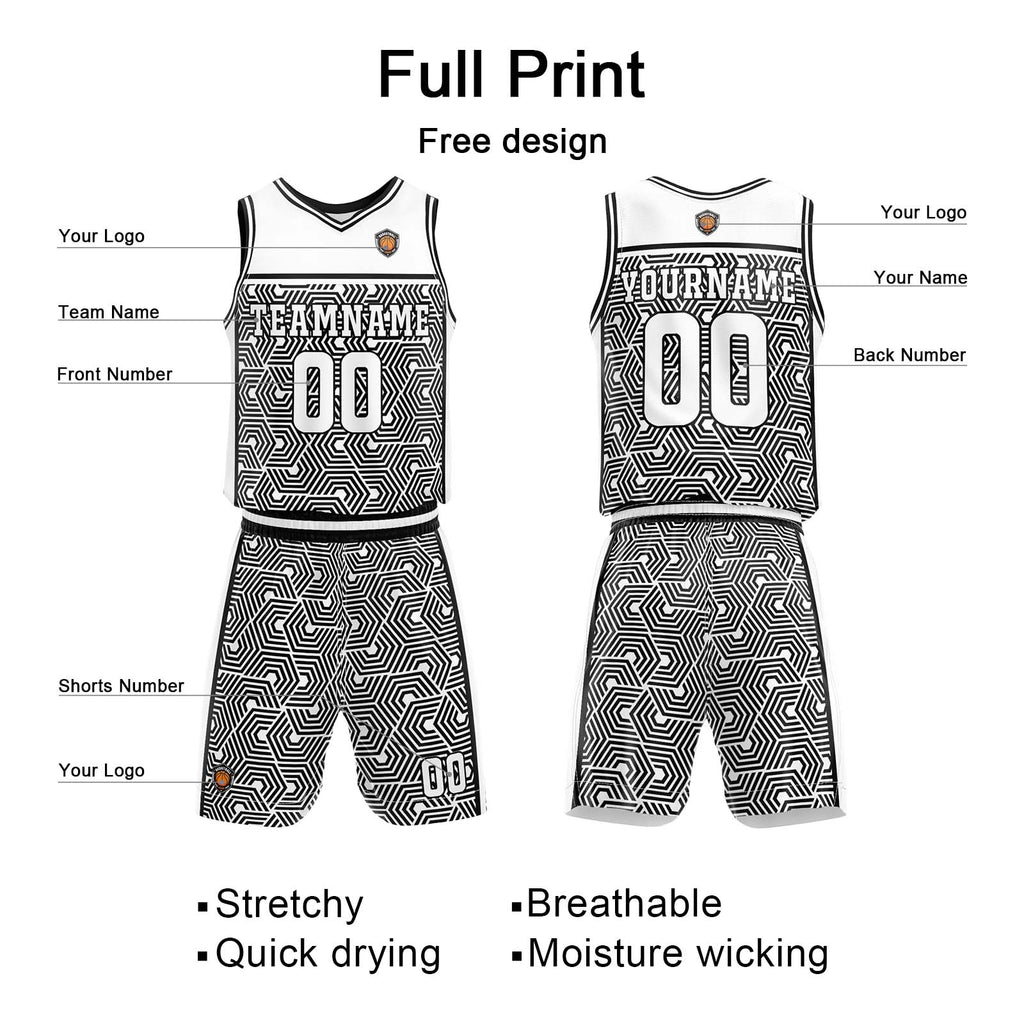Custom White Black Basketball Jersey Uniform Suit Printed Your Logo Name Number enthsush