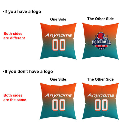 Custom Football Throw Pillow for Men Women Boy Gift Printed Your Personalized Name Number Orange&Aqua&White enthsush
